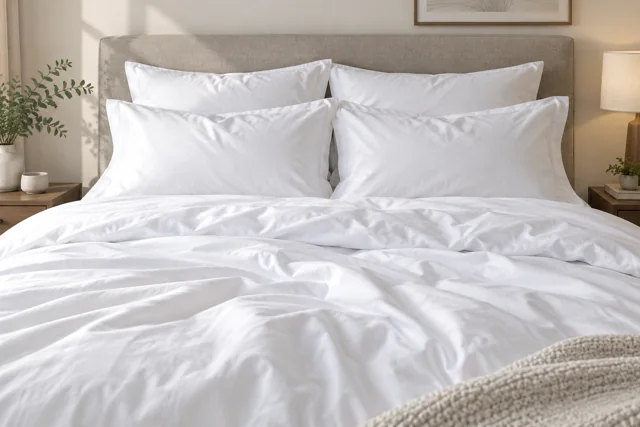 White hotel bed linen and pillows