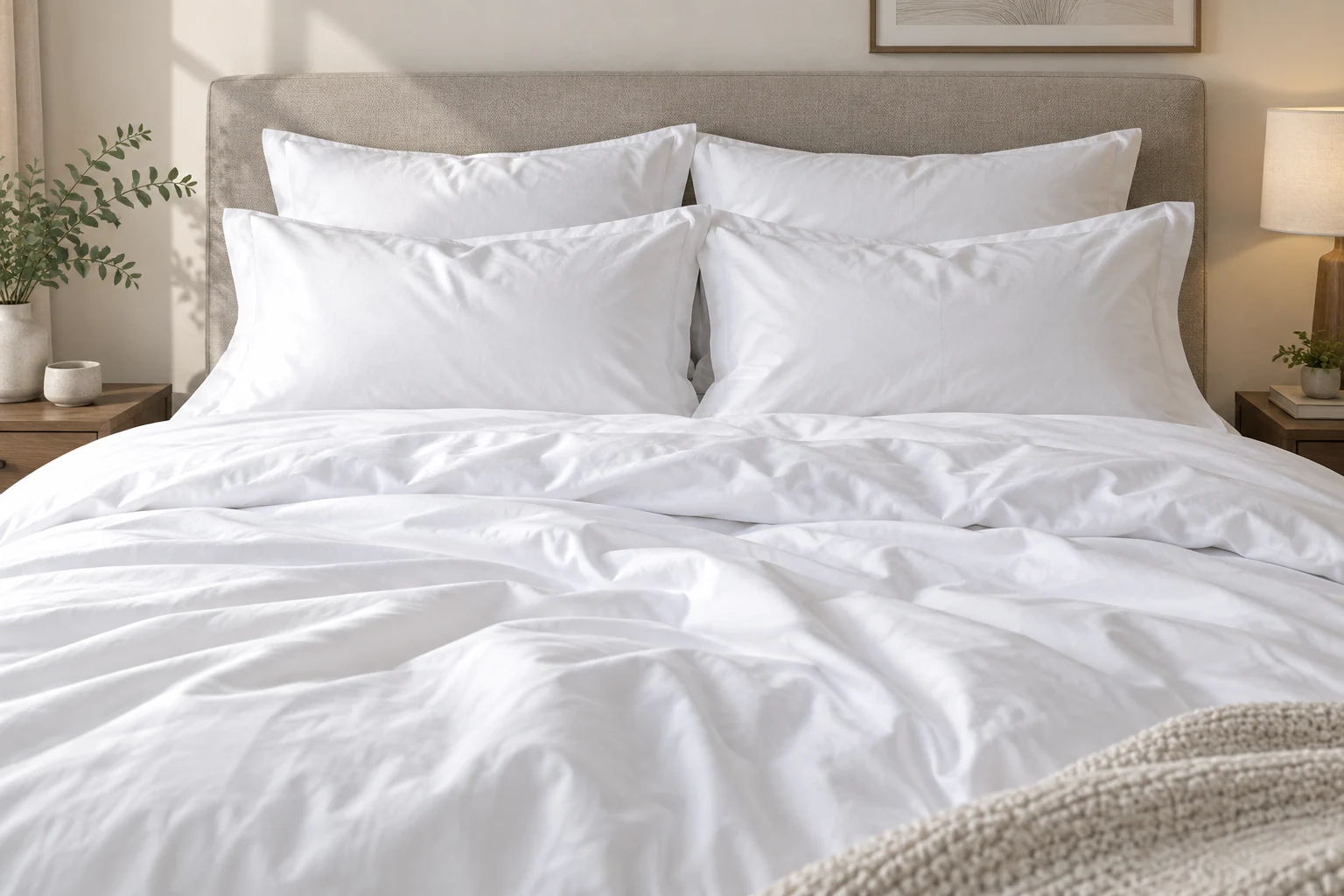 White hotel bed linen and pillows
